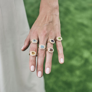 Gemstone & Diamond Milgrain Halo Ring

