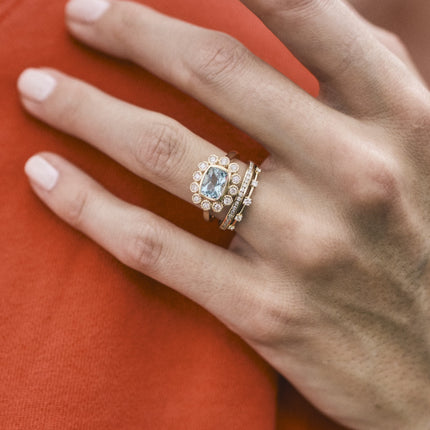 Gemstone & Diamond Milgrain Halo Ring