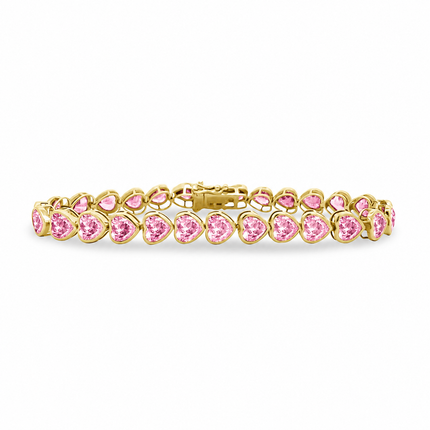 Light Pink Tourmaline Bezel Set Heart Tennis Bracelet