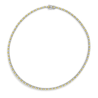 Lindsey Leigh Jewelry Alternating Yellow and White Diamond Lab Tennis Necklace
