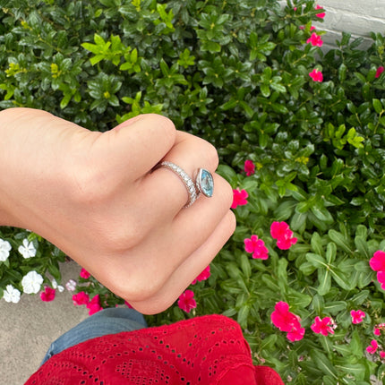 Lindsey Leigh Jewelry Blue Topaz & Diamond Wrap Ring Lifestyle