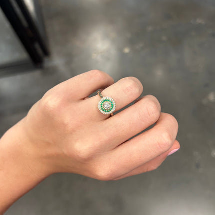 Lindsey_Leigh_Jewelry_Diamond_Ring_With_Emerald_and_Diamond_Halo Lifestyle