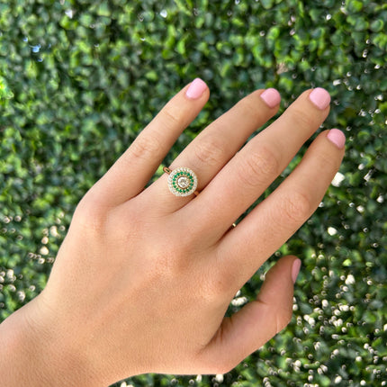 Lindsey_Leigh_Jewelry_Diamond_Ring_With_Emerald_and_Diamond_Halo Lifestyle 2