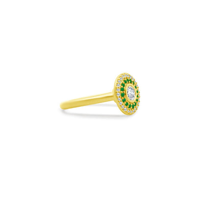 Lindsey Leigh Jewelry Diamond Ring With Emerald and Diamond Halo Side