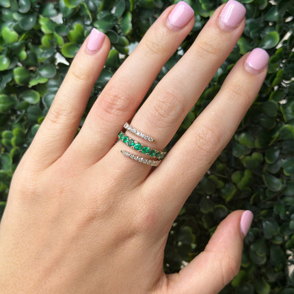 Lindsey Leigh Jewelry Emerald & Diamond Wrap Ring Lifestyle