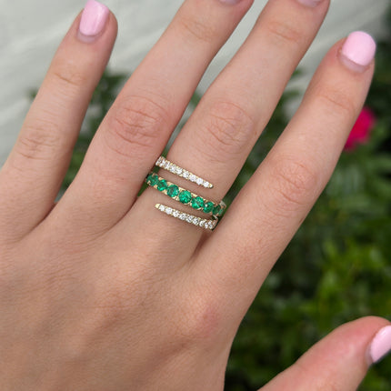 Lindsey Leigh Jewelry Emerald & Diamond Wrap Ring Lifestyle 4