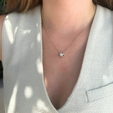 Lindsey Leigh Jewelry Gemstone & Diamond Sunburst Necklace Lifestyle 2