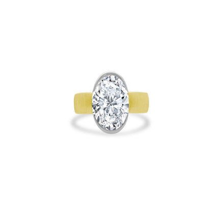 Half Bezel Oval Diamond On Brushed Band  Lindsey Leigh Jewelry.