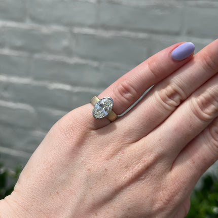 Half Bezel Oval Diamond On Brushed Band  Lindsey Leigh Jewelry.