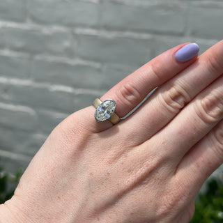 Half Bezel Oval Diamond On Brushed Band  Lindsey Leigh Jewelry.
