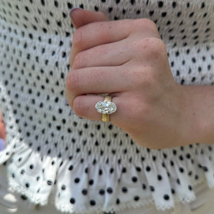 Half Bezel Oval Diamond On Brushed Band  Lindsey Leigh Jewelry.