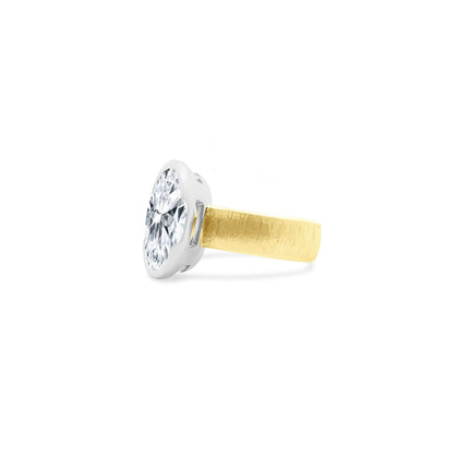 Half Bezel Oval Diamond On Brushed Band  Lindsey Leigh Jewelry.