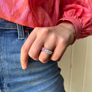 Half Emerald Cut Gemstone and Oval Cut Diamond Band  Lindsey Leigh Jewelry.
