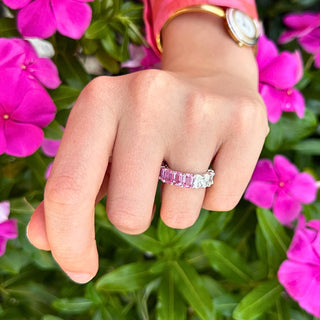 Half Emerald Cut Gemstone and Oval Cut Diamond Band  Lindsey Leigh Jewelry.
