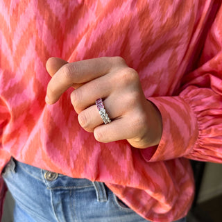 Half Emerald Cut Gemstone and Oval Cut Diamond Band  Lindsey Leigh Jewelry.
