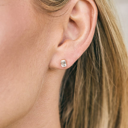 Lindsey Leigh Jewelry Invisible Emerald Cut Diamond Studs Lifestyle 1