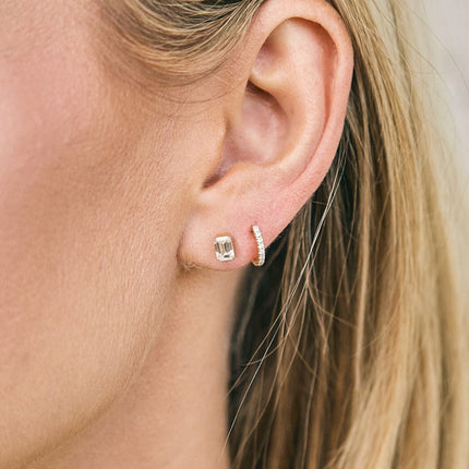 Lindsey Leigh Jewelry Invisible Emerald Cut Diamond Studs Lifestyle 2