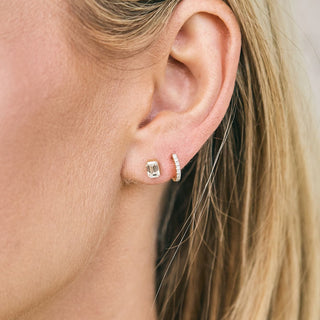 Lindsey Leigh Jewelry Invisible Emerald Cut Diamond Studs Lifestyle 2
