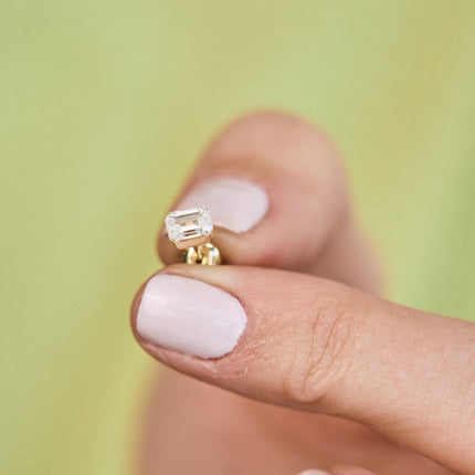 Lindsey Leigh Jewelry Invisible Emerald Cut Diamond Studs Lifestyle 4