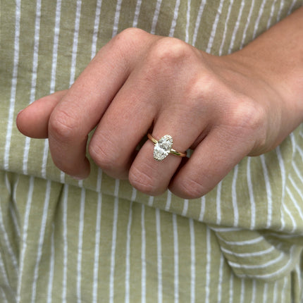 Lindsey Leigh Jewelry Oval Diamond With Inlay Diamond Metal Halo Lifestyle