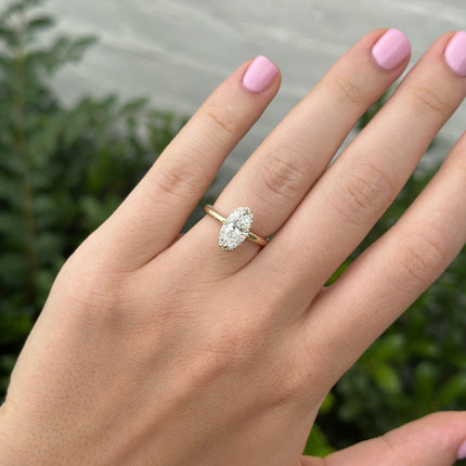 Lindsey Leigh Jewelry Oval Diamond With Inlay Diamond Metal Halo Lifestyle 2