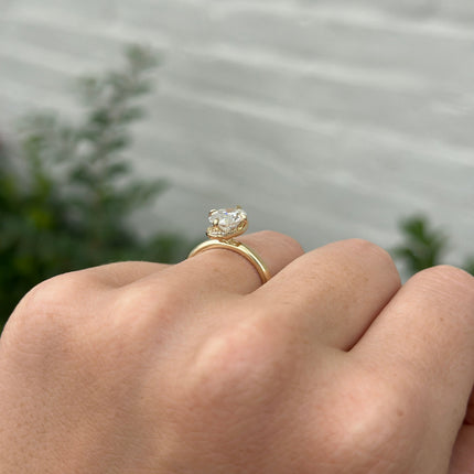 Lindsey Leigh Jewelry Oval Diamond With Inlay Diamond Metal Halo Lifestyle 3