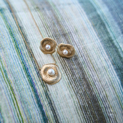 Lindsey Leigh Jewelry Pearl Lily Pad Earrings Lifestyle 1