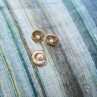 Lindsey Leigh Jewelry Pearl Lily Pad Earrings Lifestyle 1
