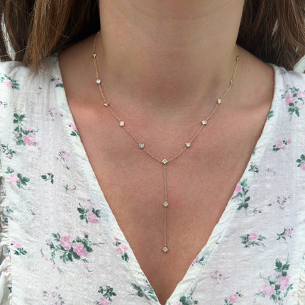 Lindsey Leigh Jewelry Princess Cut Bezel Diamond Lariat Lifestyle