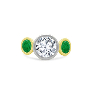 Lindsey Leigh Jewelry Round Bezel Diamond With Round Bezel Emerald Side Stones

