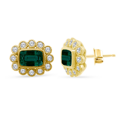 Gemstone & Diamond Milgrain Halo Earrings