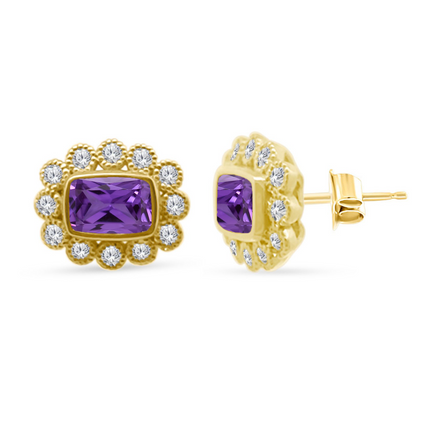 Gemstone & Diamond Milgrain Halo Earrings