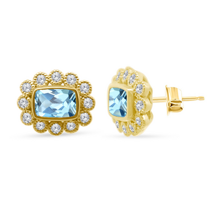 Gemstone & Diamond Milgrain Halo Earrings