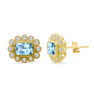 Gemstone & Diamond Milgrain Halo Earrings
