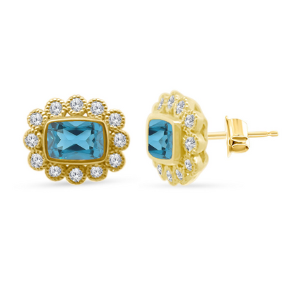 Gemstone & Diamond Milgrain Halo Earrings
