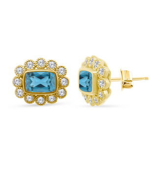 Gemstone & Diamond Milgrain Halo Earrings
