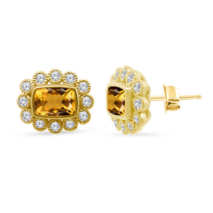 Gemstone & Diamond Milgrain Halo Earrings