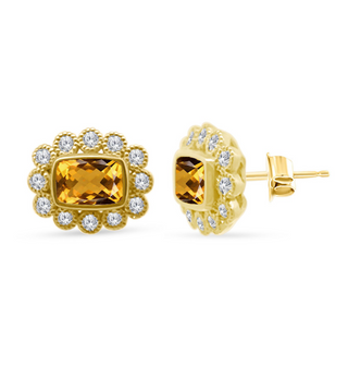 Gemstone & Diamond Milgrain Halo Earrings
