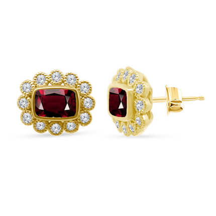 Gemstone & Diamond Milgrain Halo Earrings
