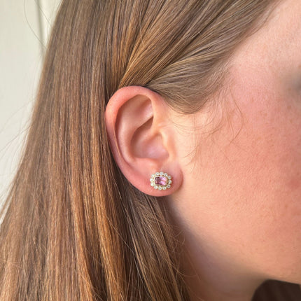Milgrain Halo Gemstone & Diamond Earrings Lifestyle