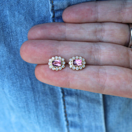 Milgrain Halo Gemstone & Diamond Earrings Lifestyle 3