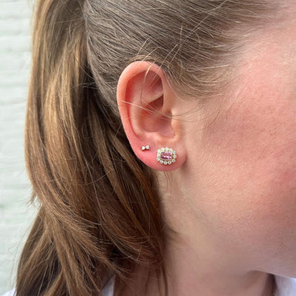 Milgrain Halo Gemstone & Diamond Earrings Lifestyle 4