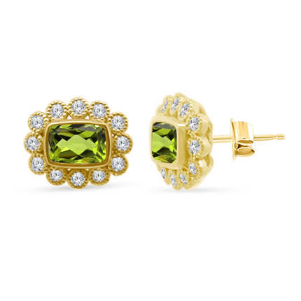 Gemstone & Diamond Milgrain Halo Earrings