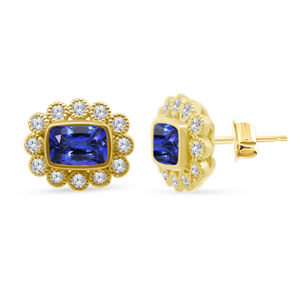 Gemstone & Diamond Milgrain Halo Earrings