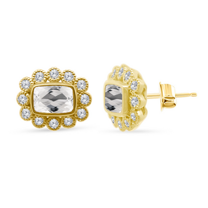 Gemstone & Diamond Milgrain Halo Earrings