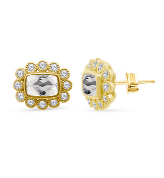 Gemstone & Diamond Milgrain Halo Earrings
