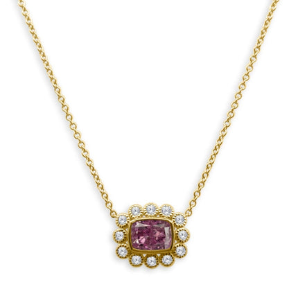 Milgrain Halo Gemstone & Lab Diamond Necklace