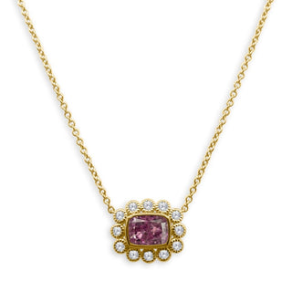 Milgrain Halo Gemstone & Lab Diamond Necklace
