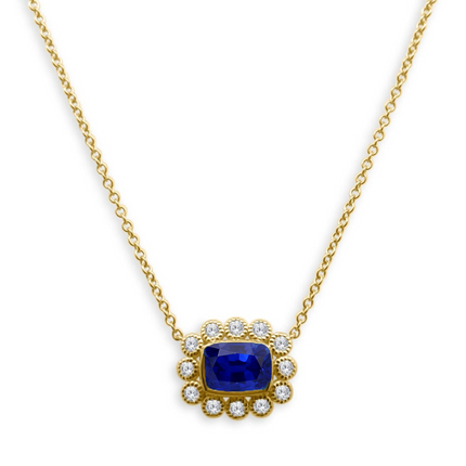Gemstone & Diamond Milgrain Halo Necklace