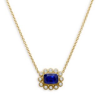 Gemstone & Diamond Milgrain Halo Necklace

